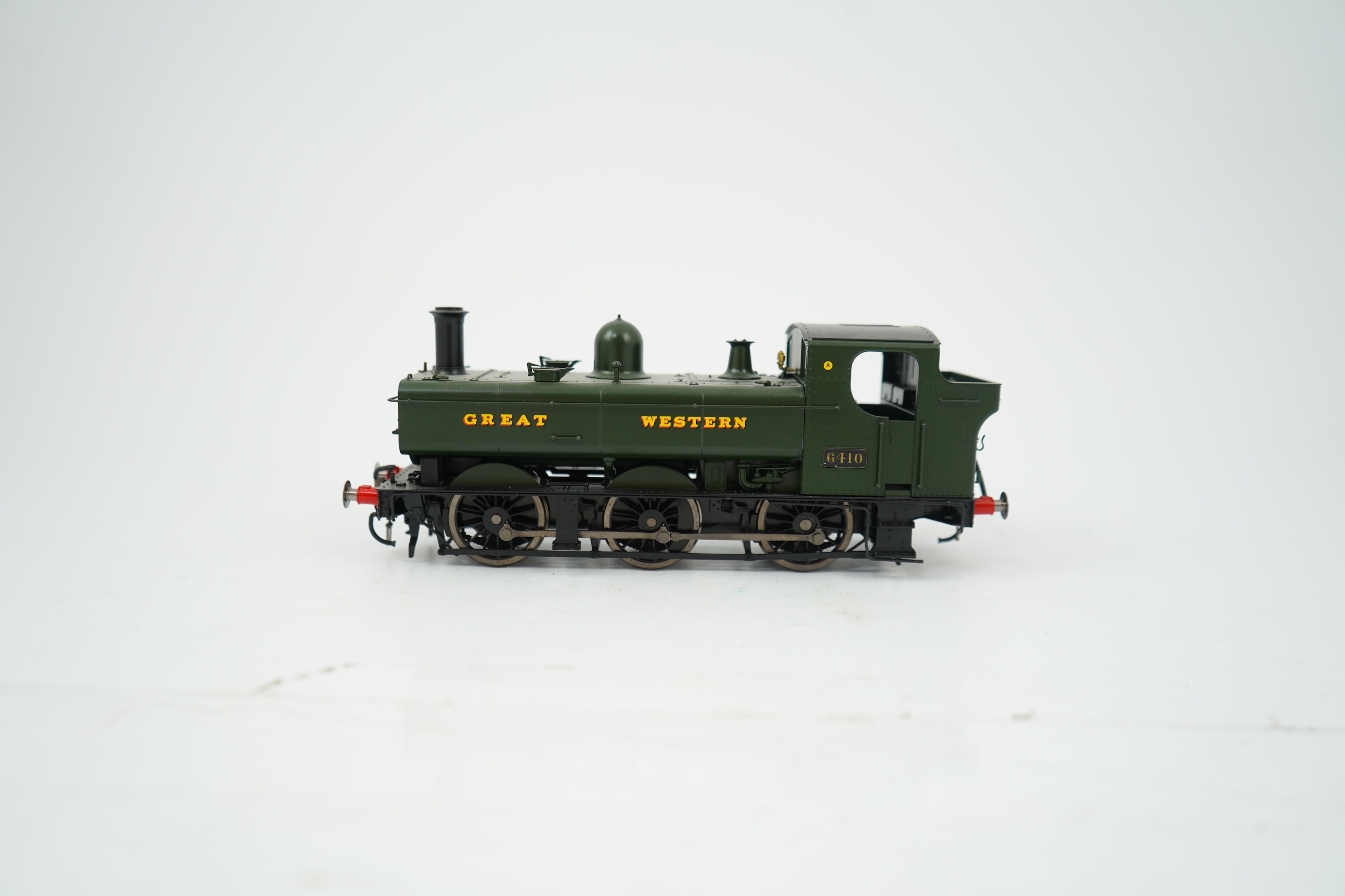 An 0 Gauge ‘Super O’, made in China, model of GWR Class 64xx, 6410, 0-6-0T locomotive, powered for two rail operation.